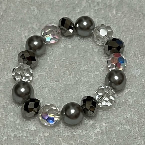 Silver black crystal elastic stretch bracelet beach coastal resort vintage! - Picture 4 of 7